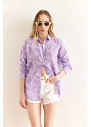 Olalook قميص نسائي بتفاصيل صدفة هندسية أرجواني GML-19001324