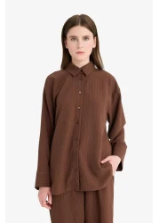 Defacto Relax Fit 2'Li Set Seersucker Textured Long Sleeve Shirt Pants F4094Ax25Sm