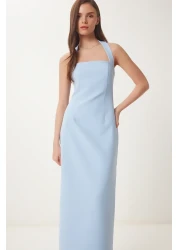 Lovelyİstanbul Thick Strap Midi Woven Dress Sky Blue Lfk0005
