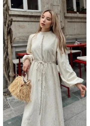 Olcay فستان جبر بأزرار وإكسسوارات بريت بيج 9297-E