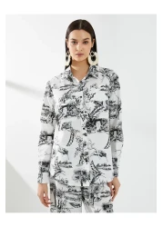 Koton قميص بأكمام طويلة وغطاء وجيب وأزرار من الفيسكوز