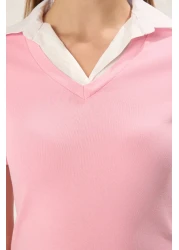  Collection Pink Woven Detail Regular/Normal Fit Knitted Blouse Twoss25Bz00214