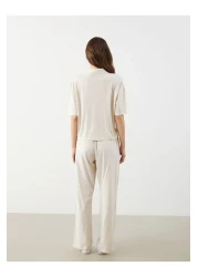 LC Waikiki Lcw Young Beige Shirt Collar Bear Teddy Printed Women's Pajamas Set