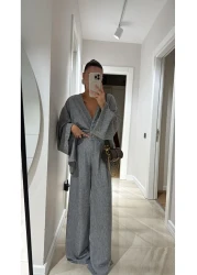 Lady Pixie طقم بنطلون بلوزر من الكتان بزر واحد