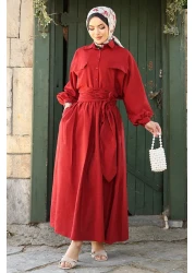 InStyle Double Pocket Balloon Sleeve Red Skirt Suit