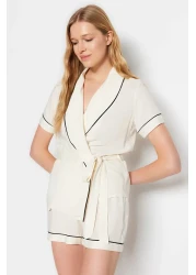  Collection Beige Belted Pregnant Pajama Set with Separate Viscose Shorts