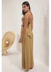 Collection Khaki Woven Halter Neck Back Detail Beach Blouse Skirt Suit Tbess25Au00089