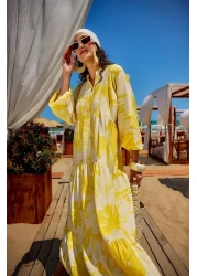 LOCCO فستان نسائي بنمط مختلط أصفر