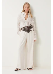 Happiness İstanbul قميص نسائي منسوج برباط كريمي DP00234