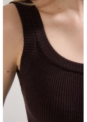  Collection Premium Brown Midi Knitwear Dress - Crew Neck, Sling, Custom Yarn Twoss25El00333