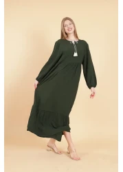 mervemoda Women's Khaki long sleeve full length Burgundy woven dress