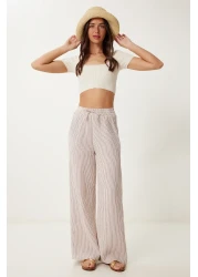 Lovelyİstanbul Striped Muslin Palazzo Trousers Bordo Bone Lsa0010