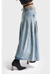 its basic تنورة نسائية من قماش الدنيم بتصميم فسكوزي مطوي 3S5-65