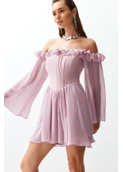  Collection Dusty Rose A-Line Lined Flounces Woven Chiffon Short Evening Dress Night Graduation Dress Tprss23El00096