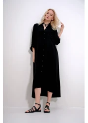 Trend Alaçatı Stili Women's Black Single Pocket Skirt Flounced Back Printed Woven Viscose Shirt Dress ALC-X12015