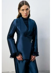 Touche Prive Button Detail Asymmetric Jacket Pants Suit