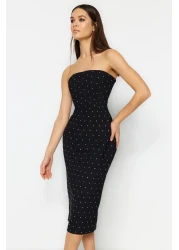  Collection Black Fitted Lined Shiny Stone Evening Dress Stylish Evening Dress Tprss23El00476