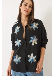 Bianco Lucci قميص نسائي قطني بأكمام طويلة من التول مع إكسسوارات زهور 6526 60283057