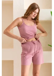 GİYSA Rose Rope Strap Camisole with Shorts Women's Pajamas Set Cotton Blended Fabric - 6015