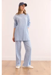 Olalook Women's Baby Blue Top Slit Blouse Bottom Palazzo Corded Suit TKM-19000180