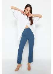  Collection High Waist Indigo Cigarette Pants - Collet and Ankle Length, Woven Fabric Twoss20Pl0515