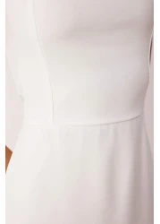  Collection White Lined Body Fitting Midi Woven Dress with Slit Detail Tprss24El00136