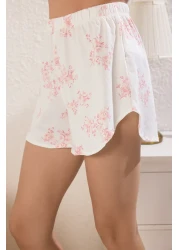  Collection Ecru 100% Cotton Floral Lacing Detailed Shorts Knitted Pajamas Set Thmss25Pt00436