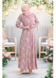 sefamerve فستان منقوش بأكمام مطاطية 2047-01 مسحوق