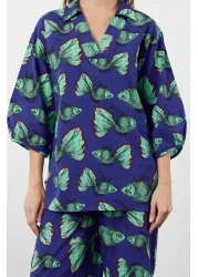  Collection 100% Cotton Fish Patterned Blouse and Pants Set - TBESS24AU00070