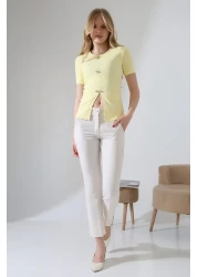 Butik Beyza Lycra Blouse with Sun Button Detail