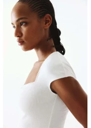 H&M Ribbed sweetheart-neck top