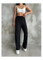 Giyimsel بنطلون بالازو بخصر مطاطي أسود للسيدات