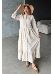 Olcay فستان غيبور بطول متوسط ​​مع أزرار بيج 9351-E