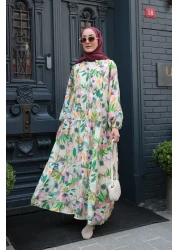 LOCCO فستان نسائي منقوش باللون الأخضر