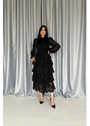 modaserdem فستان بطبقات مخططة باللون الأسود