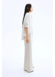 H&M بنطلون واسع من مزيج الكتان