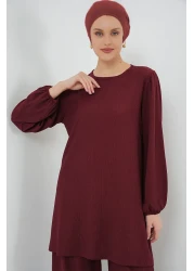 Bigdart Women's Tunic Pants Bottom Top Suit 6663 - Claret Red