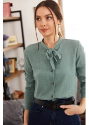 armonika Women's Turquoise Collar Tied Patterned Shirt ARM-20K001150