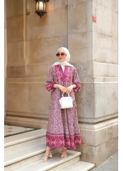 LOCCO Women's Palace Motif Dress Fuchsia