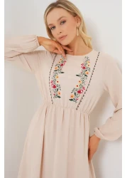 Bigdart Women's Embroidered Long Hijab Dress 2550 - Cream