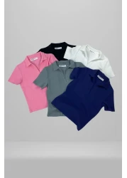 Mood Lab Women's Polo Neck Ribbed Camisole Short Sleeve T-Shirt