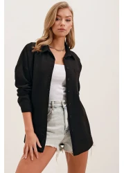 Bigdart 20153 قميص كتان كبير الحجم بجيب واحد - أسود