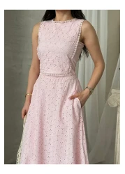 Viskosa Brode Double Set – Crop Top and High Waist Maxi Skirt Summer Combination"