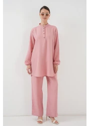 Bigdart طقم تونيك وبنطلون كتان وردي 6678 مكون من قطعتين