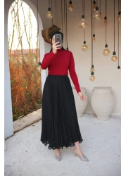 QUAWEAR Pleated and Lined Chiffon Skirt with Hem