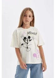 Defacto Disney Mickey & Minnie Girls Oversize T-Shirt - Crew Neck, Short Sleeve C7354A824Au