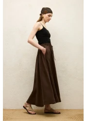 Manuka Bitter Brown Linen Skirt - Loose Cut