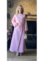 Cardella بلوزة وتنورة نسائية من قماش الموسلين بتصميم مزدوج بدلة صيفية محتشمة