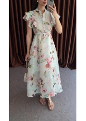 HAZELANNA فستان مكشكش مزين بالزهور