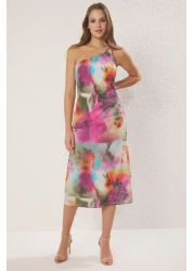  Collection Multicolored Abstract Cape Detailed Maxi Lined Chiffon Dress Twoss25El00014